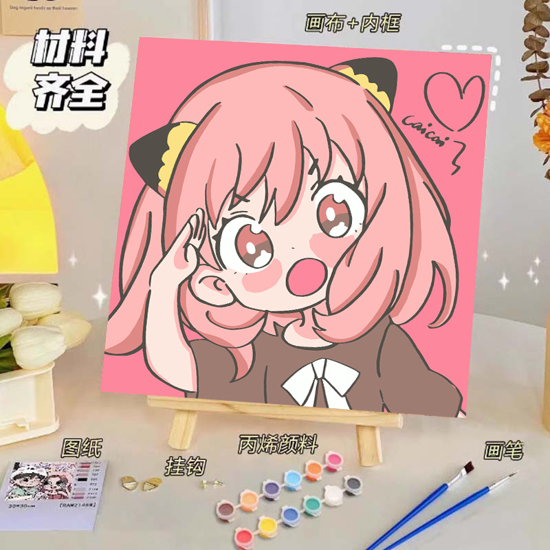 Pintura al óleo digital de bricolaje, dibujos animados para niños, pinturas para colorear hechas a mano, lindos puestos de animación curativos, comercio exterior transfronterizo