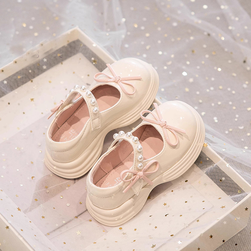 Girls' Small Leather Shoes 2025 Spring and Summer New Kidsren's Bow Pearl Princess Shoes Soft Sole Girls Performance Dance Shoes