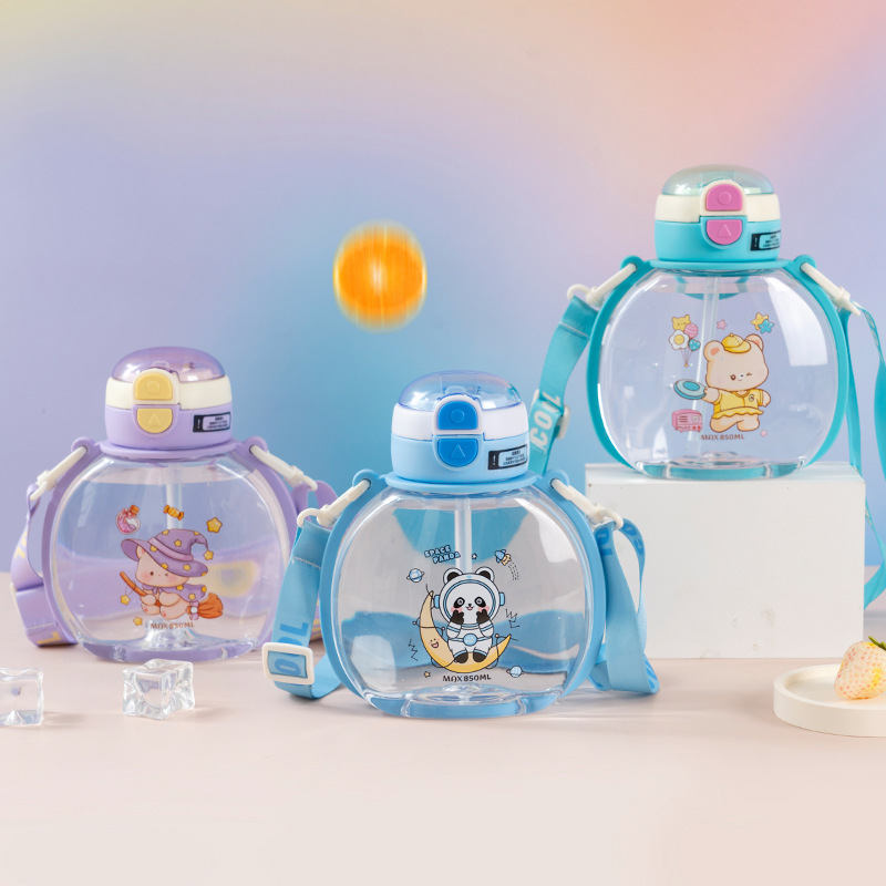 Yitong nuevo cartón de dibujos animados calabaza taza espacial taza de paja de plástico de gran capacidad de 850ml taza de agua de doble uso