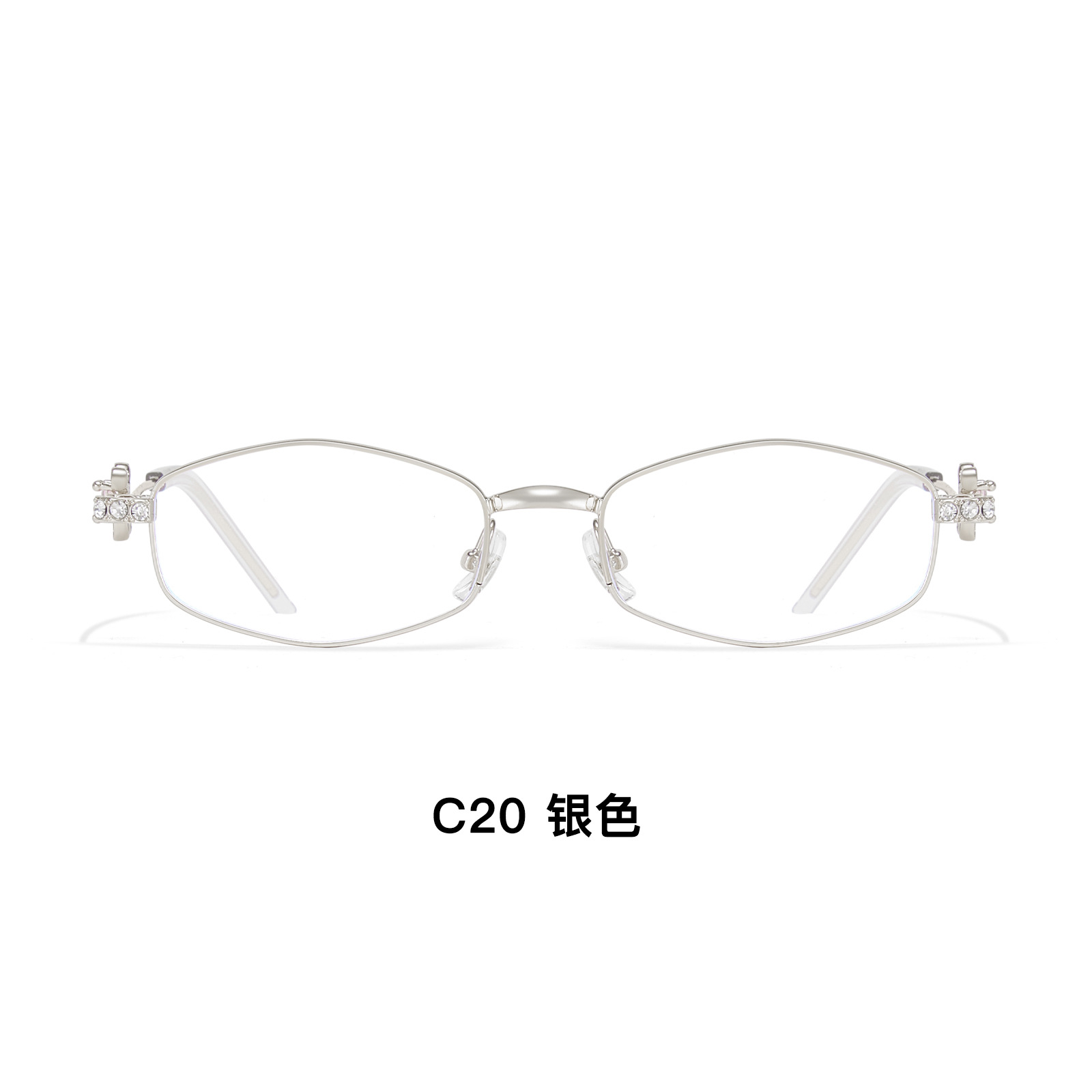 GM joyas con incrustaciones de diamantes, sensación de malla fría, montura de gafas de metal multilateral heterosexual, luz plana, anti-azul, puede equiparse con gafas de miopía, mujer