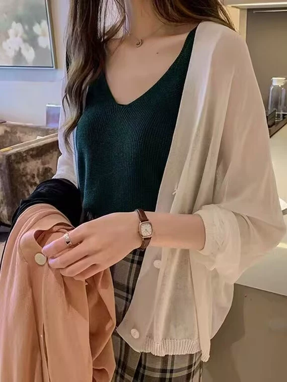Вязаная летняя тонкая кардиган, накидка, slip dress, защита от солнечных лучей