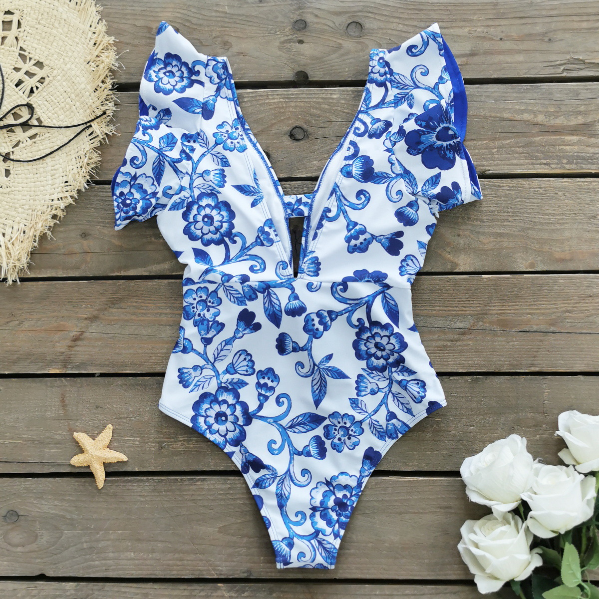 315g Weight Short Sleeve Sleeve Length Polyester Fabric Type Short Top Length One-pieces Tops Type 1 Piece Quantity Swimming Occasion V Neck Neckline Slim Fit Type Printing Pattern Women's Gender Vacation Style Women's Vacation Printing 1 Piece One Piece Swimwear 11