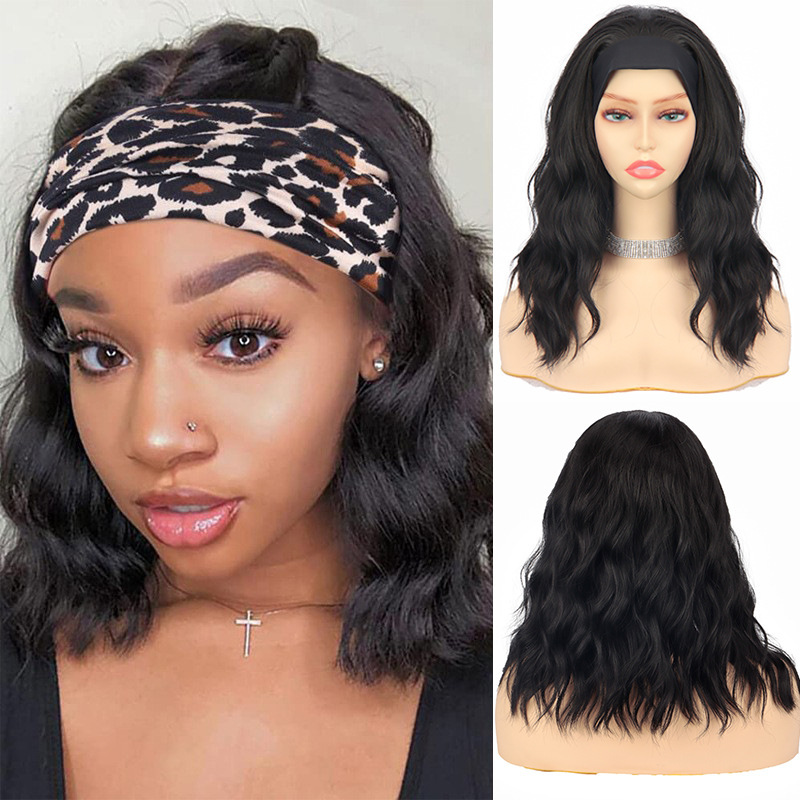 Cross-border European and American headscarf wig women's short curly hair corrugated chemical fiber headgear headband wigs wholesale