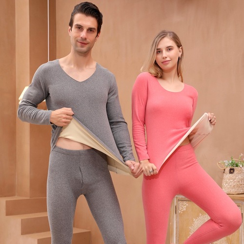 Warm Innerwear Set for Men and Women, Fleece Lined and Thick, Autumn Top and Bottom Warm Innerwear Set, Couple's Style, Autumn and Winter Wholesale