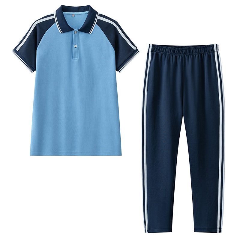 小中学生向けの新しい夏の男女学生服半袖スーツ、高校生向けの青と白の朗読グループユニフォーム、クラスユニフォーム|undefined