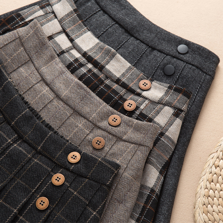 Falda de niñas 2023 Otoño e Invierno Nueva falda a cuadros anti-exposición JK Falda plisada falda de lana falda engrosada