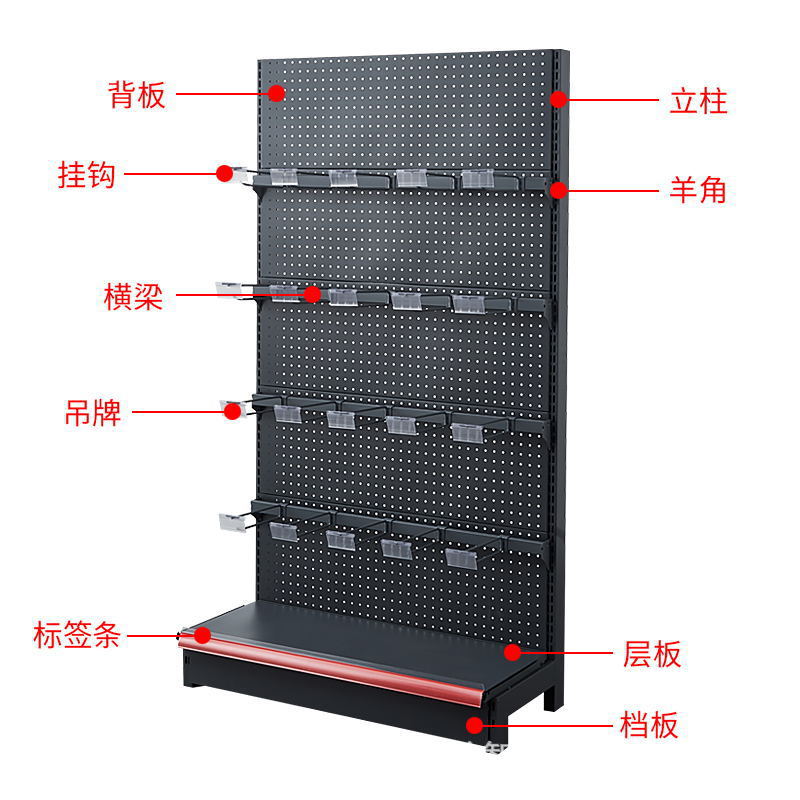 .带挂钩款超市货架双面单面靠墙展示架