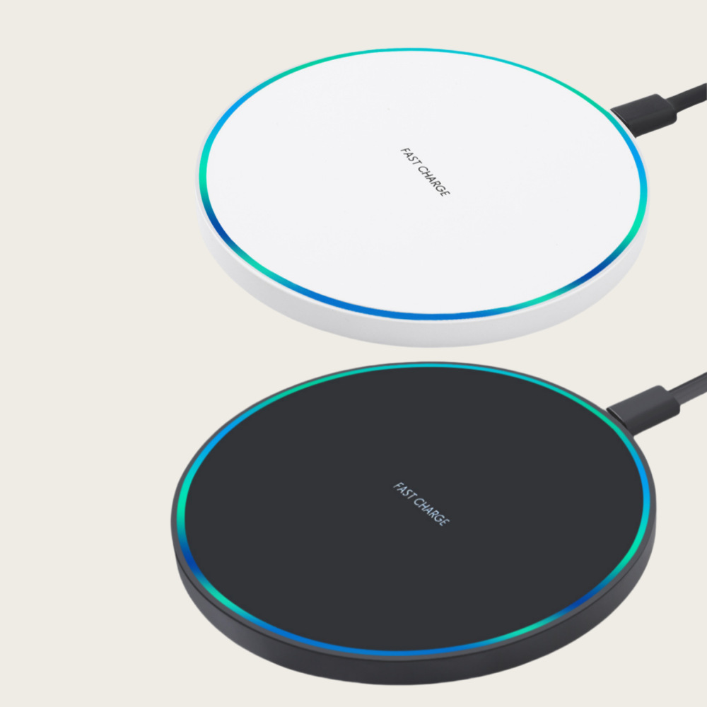 Cargador inalámbrico ultradelgado y redondo de 15 W para teléfono móvil, compatible con Apple y Huawei, carga inalámbrica de escritorio de 10 W