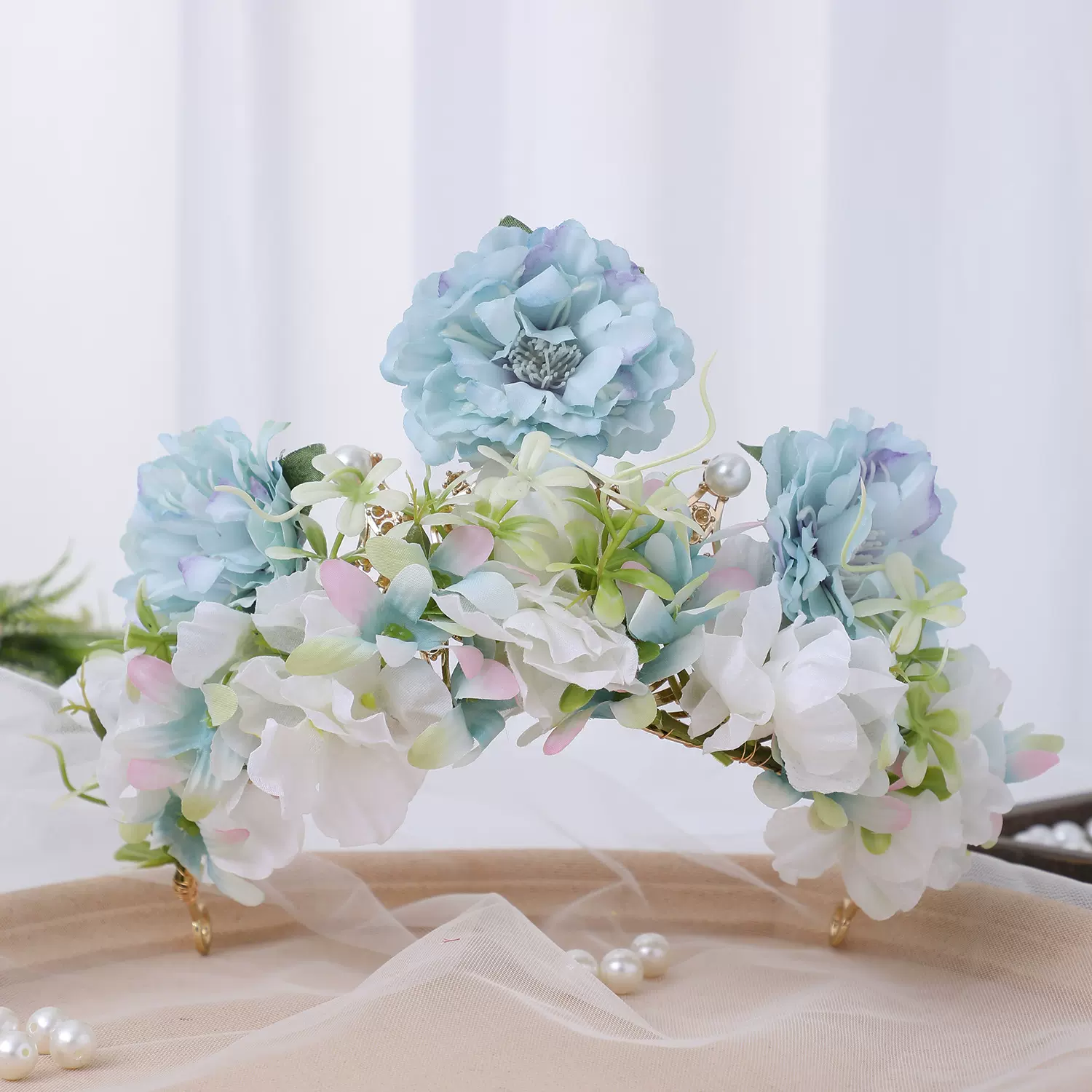 欧美跨境簪花皇冠绢花环头饰巴洛克奢华拍摄写真花朵发箍礼服配饰