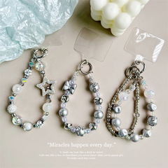 銀色高級感手機鏈手腕掛鏈腕帶串珠鏈條珠子新款掛件墊片掛飾殼女