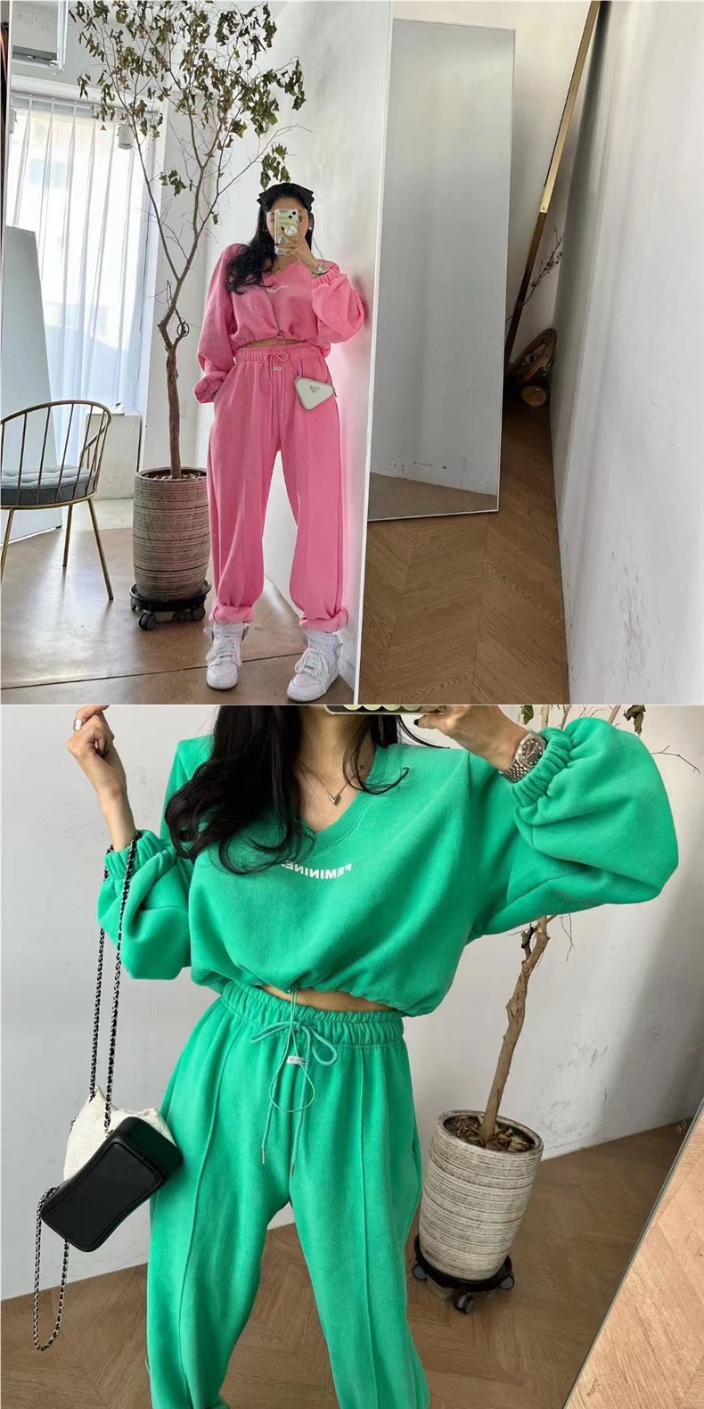 ActiveGo Korean Style Fleece-Lined Thickened Casual Sports Suit For Women, Autumn And Winter New Fashion Letter Two-Piece Set_desvips.com