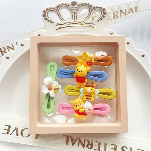 New Korean-style alloy octagonal child hair clip, bear-shaped octagonal clip, hair-friendly, for girls, resin forehead clip
