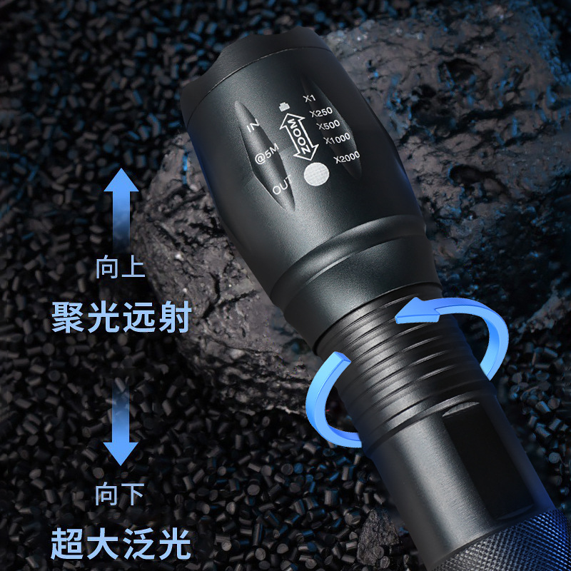 Transfronterizos al aire libre T6 linterna telescópica zoom brillante aleación de aluminio impermeable al aire libre corriendo por la noche ciclismo patrulla luz de reflector