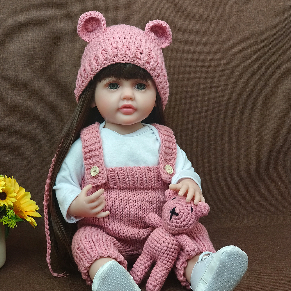 Renacer muñeca simulación bebé puede entrar en agua simulación bebé acompañamiento juguete completo cuerpo de goma 55cm Flor de pelo largo chica