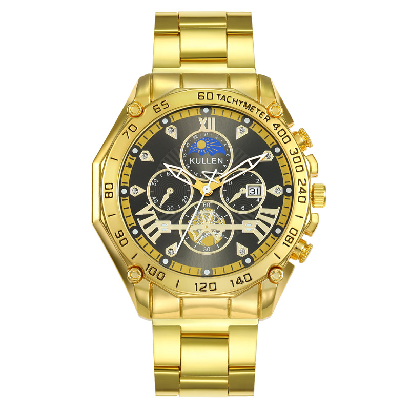 Cross-Border Popular Watch Men's High-End Business Calendar Alloy Steel Band Quartz Watch Men's Non-Mechanical Watch Men's