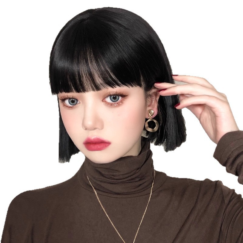 Lisa con el mismo peinado pelucina cabello corto de mujer un cuchillo de corte de clavícula de cabello humano seda natural de la niña cabeza completa