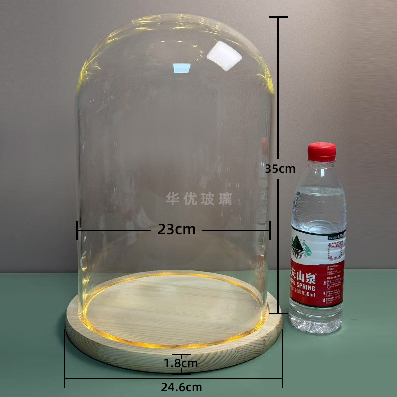 槽灯发光玻璃罩底座带灯永生花干花展示盒防尘罩手办手模玻璃罩子|undefined