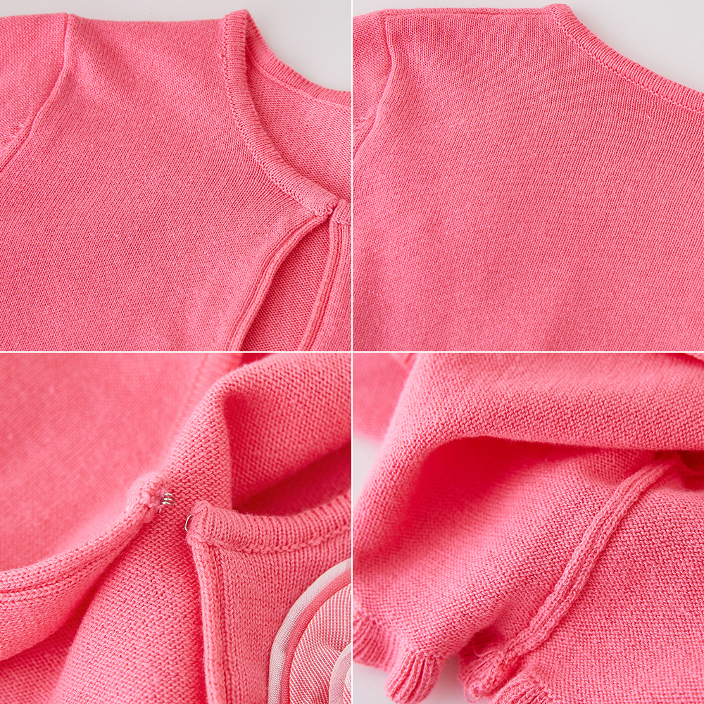 Cardigan en tricot à dentelle florale pour filles et mères – Pull en coton doux pour le printemps et l'automne pour tout-petits et enfants (3-8 ans, 100-140 cm) – Bleu marine et rose_voghion.com