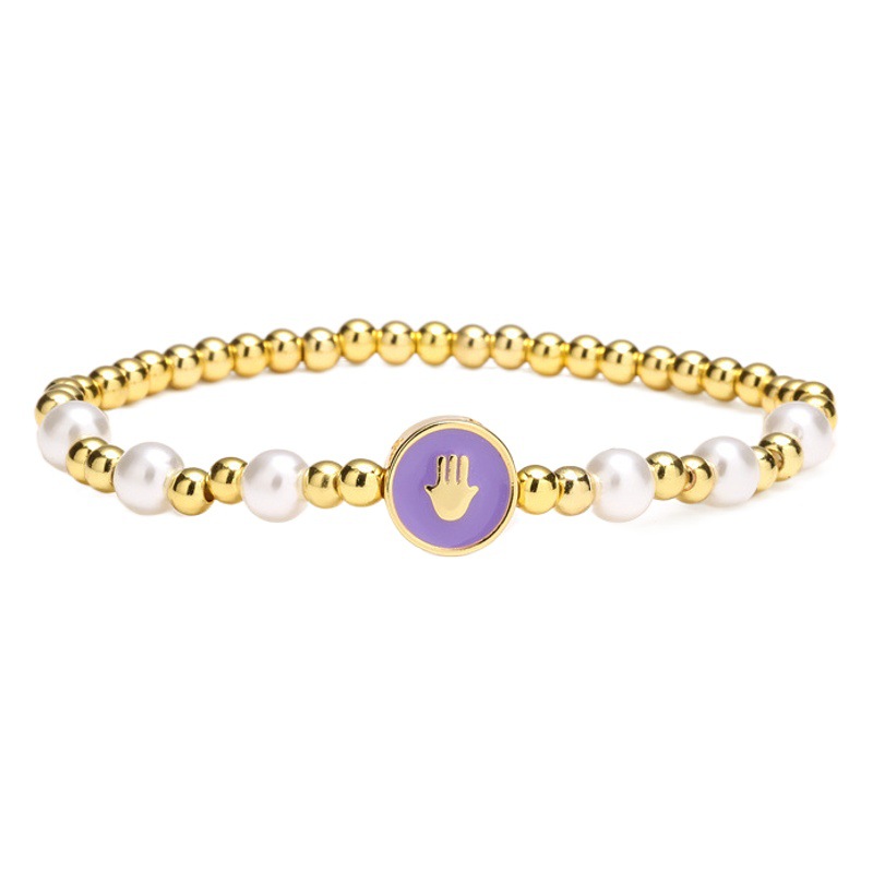 Estilo europeo y americano diseño metal con cuentas pulsera elástica personalizada goteo Palma costura hip hop pulsera joyería al por mayor