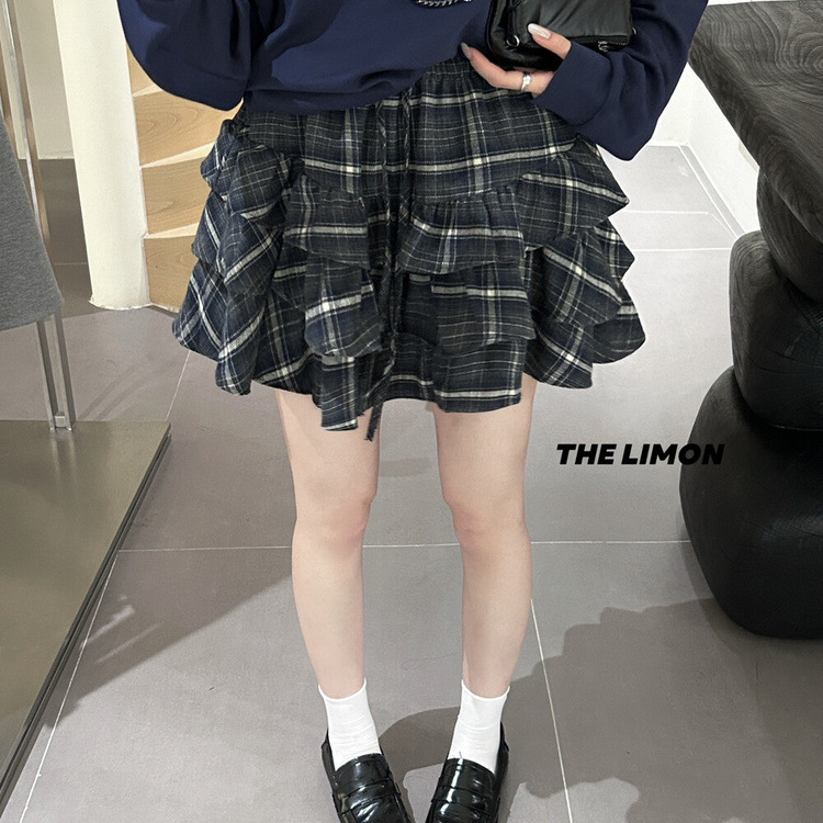 the limon柠檬绿茶2025秋季新款美式复古显瘦格纹半身裙女蛋糕裙|undefined