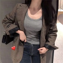 温柔风低圆领U领长袖T恤女修身显瘦洋气色打白底女衫内搭