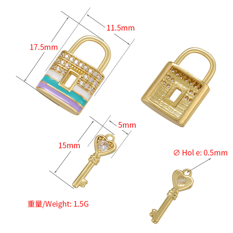 Color Drip Oil Lock Key Micro-set Zircon Copper Key Lock Pendant display picture 3