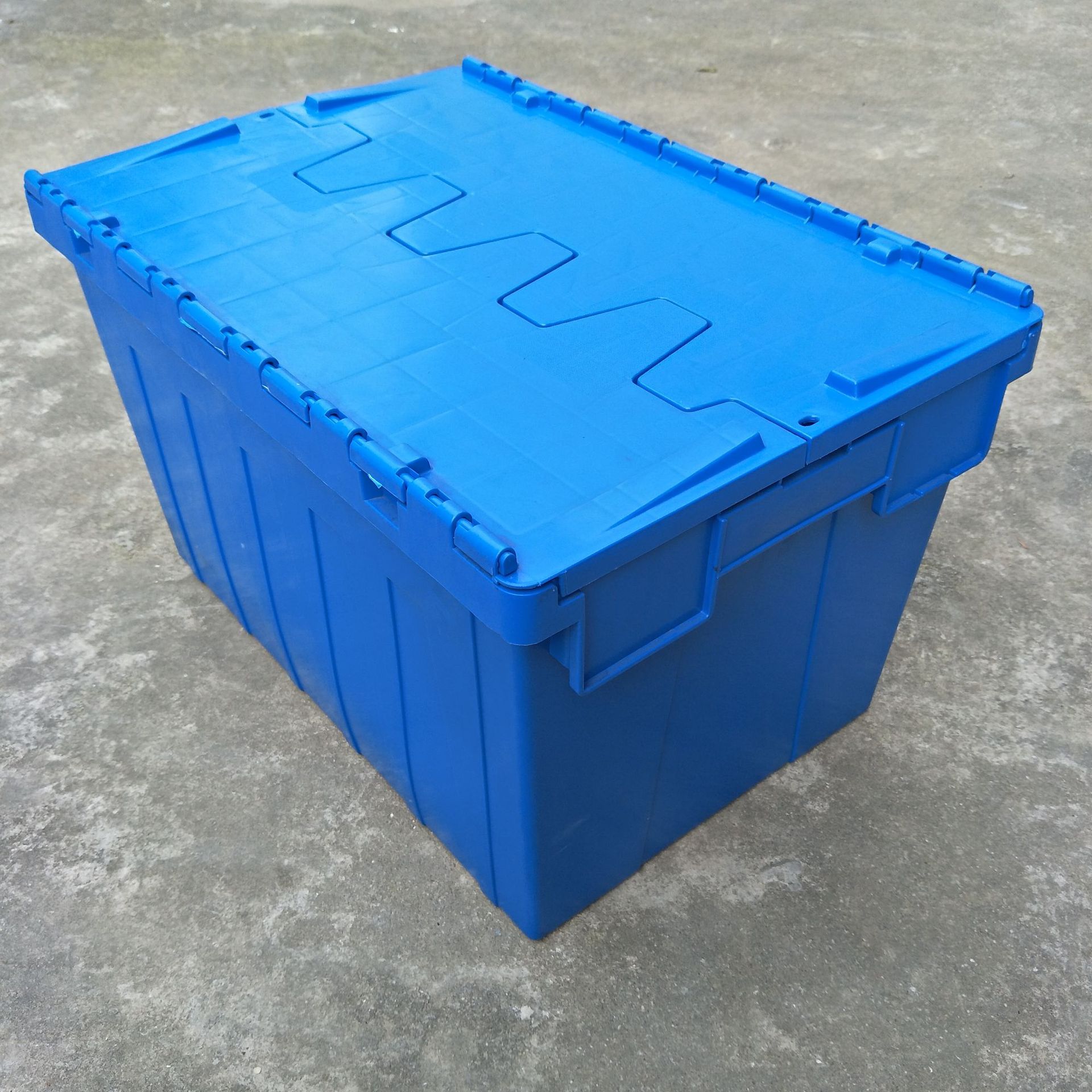 Caja de plástico industrial engrosada rectangular sin poros Caja de plástico azul con cubierta Almacenamiento y transporte Caja de plástico rotativa image 35