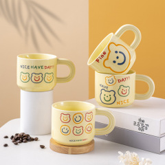 ミルクfufu熊マグカップ女子高颜値陶磁器カップかわいいコーヒー牛乳朝食カップお土産印刷