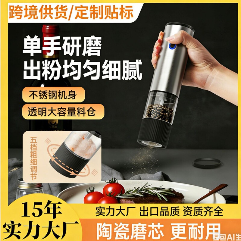 Electric Pepper Grinder for Home Use, Sea Salt Grinding Bottle, Automatic Seasoning Grinder for Home Use, Barbecue Seasoning Grinder Electric Pepper Grinder for Home Use, Sea Salt Grinding Bottle, Automatic Seasoning Grinder for Home Use, Barbecue Seasoning Grinder