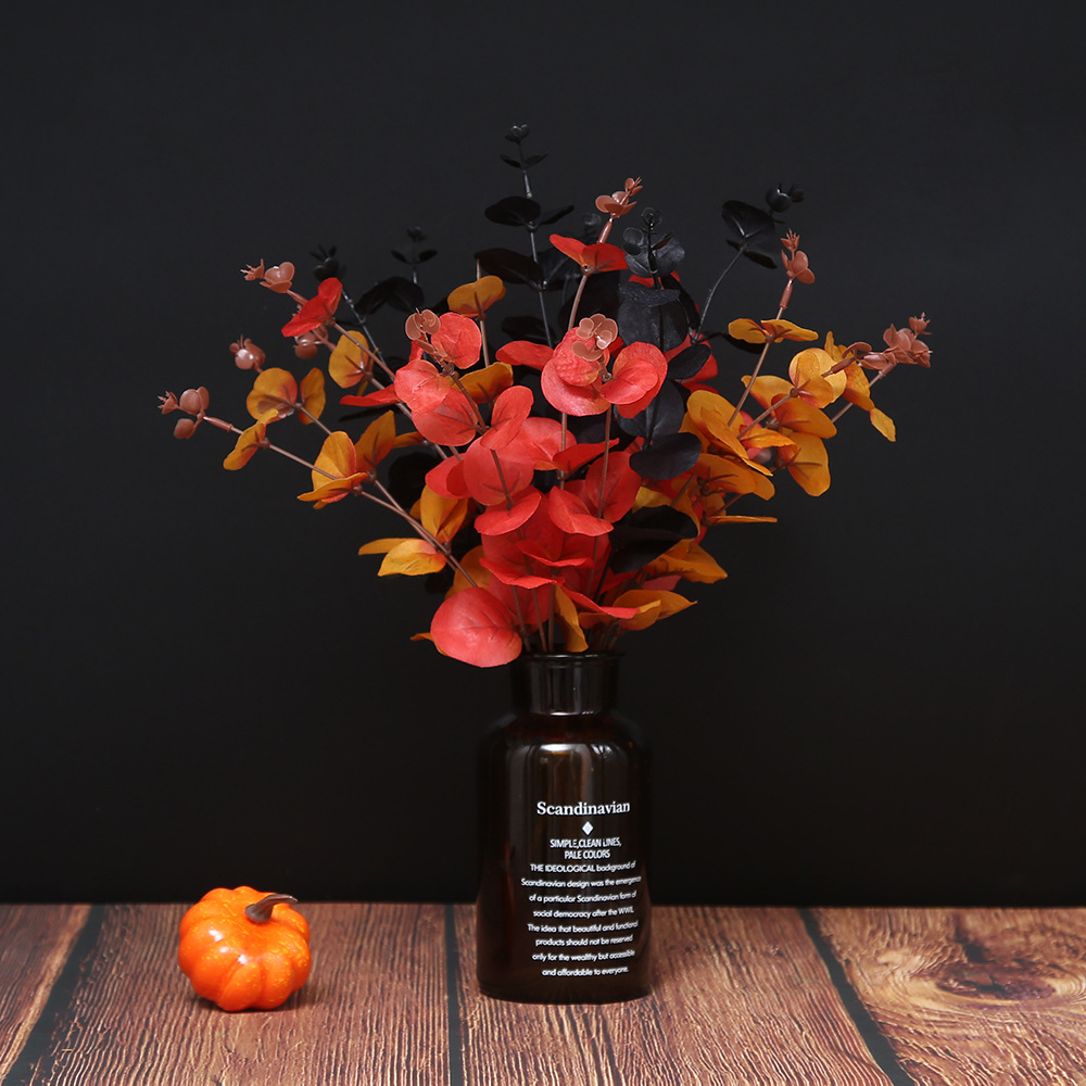 Amazon transfronterizo flor de imitación 4 tenedor de Eucalyptus Halloween hogar red pared roja decoración floral