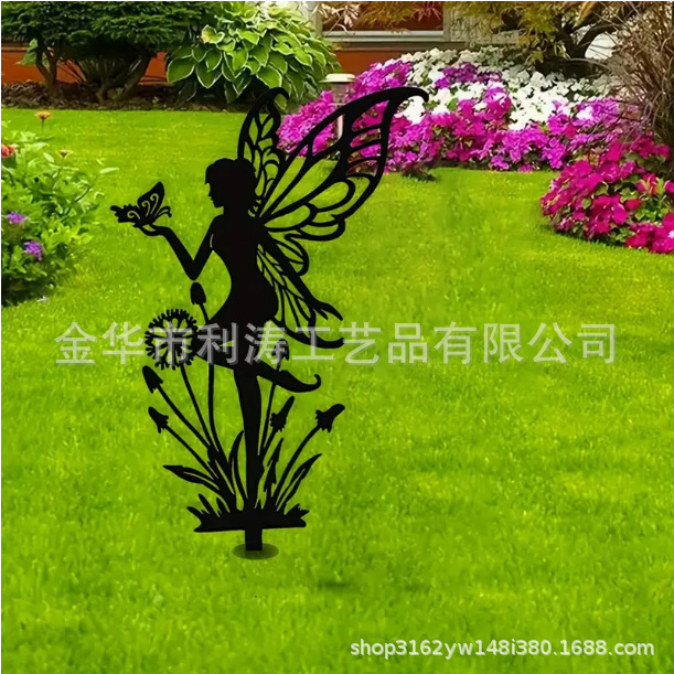 国境を越えた売れ筋の鉄の蝶の妖精壁掛けアートスタイルタンポポエルフ屋外中庭装飾装飾品|undefined