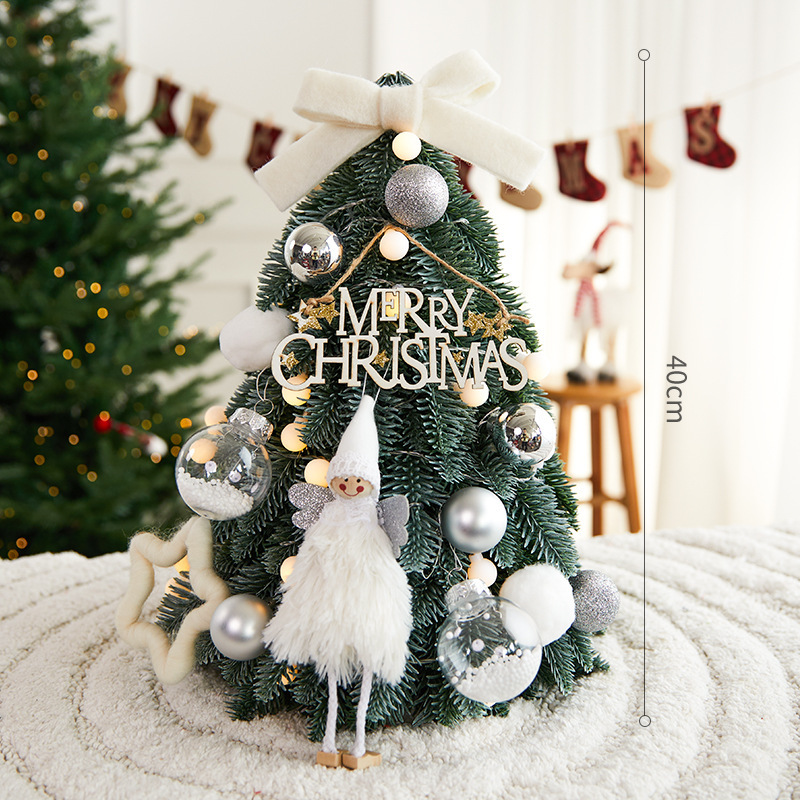 Shengyuan nuevo set de árbol de Navidad de bolas rojas y blancas, decoración de la atmósfera de Navidad, escritorio, árbol de Navidad de pino
