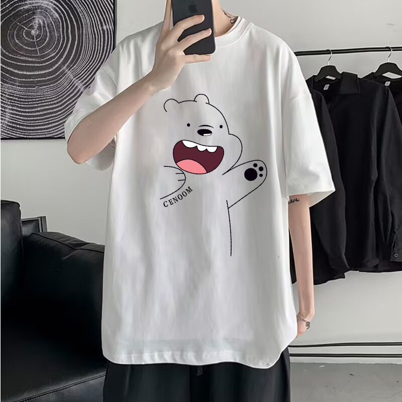 Hong Kong Style Boys' Loose Casual Student Tops Short-Sleeved T-Shirts for Couples Summer Ins Trendy Brand Five-Quarter Sleeve Trendy Clothes