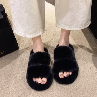 女性が外で履くための毛皮のようなスリッパ 2025 新しい韓国スタイルのイントレンディな靴秋と冬のクロス厚底綿スリッパ秋と冬|undefined