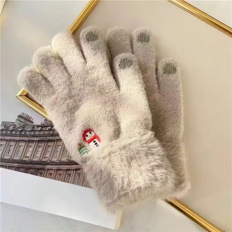 Guantes de peluche de otoño y invierno damas guantes de punto de peluche caliente antifría engrosado guantes lindos de dibujos animados al por mayor