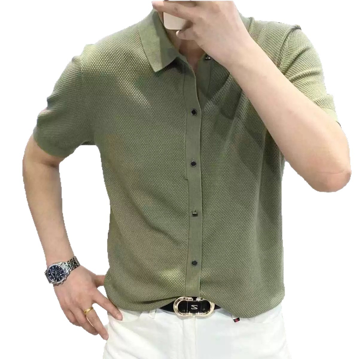 Polo camiseta de manga corta camiseta de punto hombre negocio delgado verano transpirable moda coreana comercio exterior al por mayor transfronterizo
