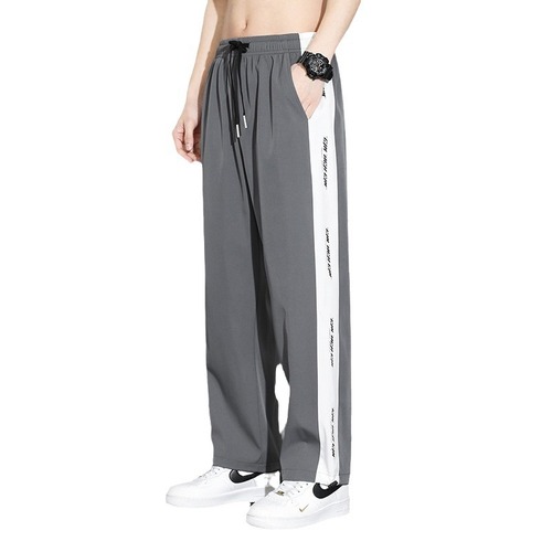 Summer thin ice silk quick-drying straight-leg loose casual pants for men, stylish and slimming wide-leg sports pants