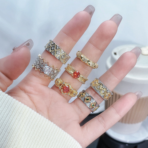 New Style National Trend Metal Girl Asymmetrical Hollow Opening Ring, Modern Chinese High-End Sense Light Luxury Versatile Finger Ring