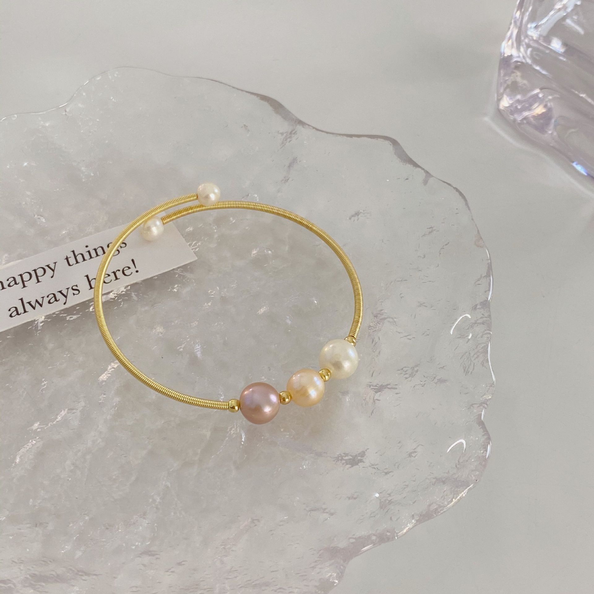 Retro Geometric Copper Plating Pearl Bangle