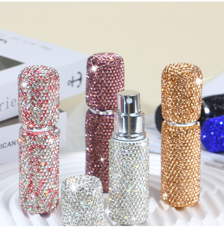 70g Weight Subpackage Bottle Makeup Tools Types 1 Piece Quantity Glass, Clay Diamond Material Solid Color Pattern Glam Style 10ml Diamond-Embedded Perfume Sub-Bottles Vacuum Press Makeup Travel Mini Spray Bottle 2