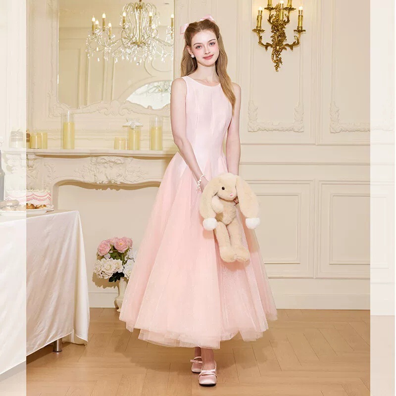 Pink evening dress for birthday, elegant party, coming-of-age ceremony, host, art exam, long dress suitable for daily wear