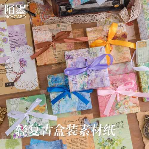 Momo boxed material paper Fushengluomeng series retro handbook DIY material decorative stickers 100 sheets 6 styles