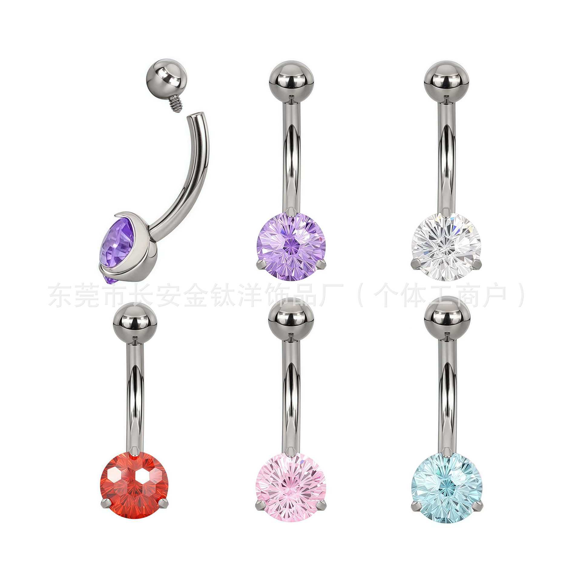F136 Titanium Internal Thread Fireworks Zircon Single-Head Curved Barbell Navel Ring G23 Titanium Alloy Belly Button Jewelry detail image 4