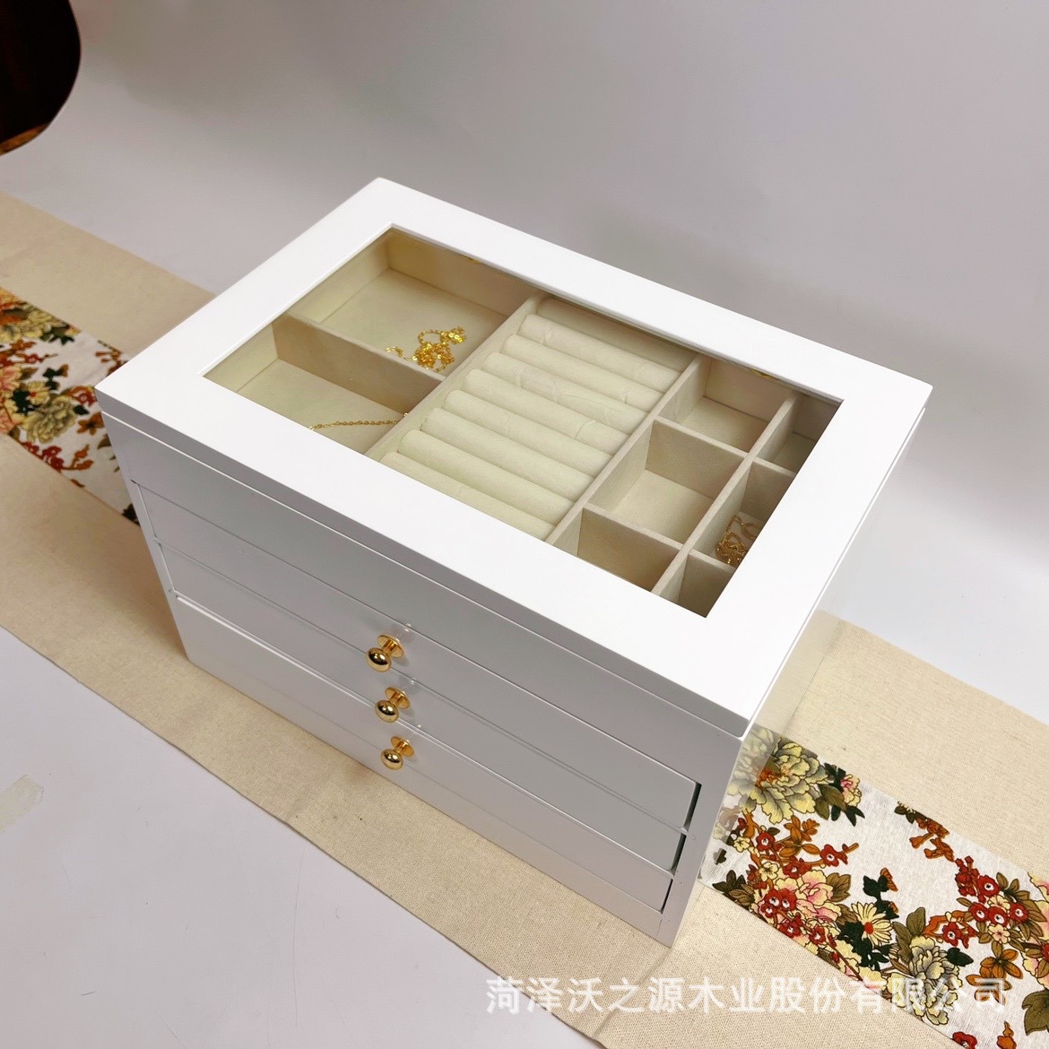 厂家生产首饰收纳木盒可定做多层翻盖收纳盒玻璃抽屉木质首饰盒