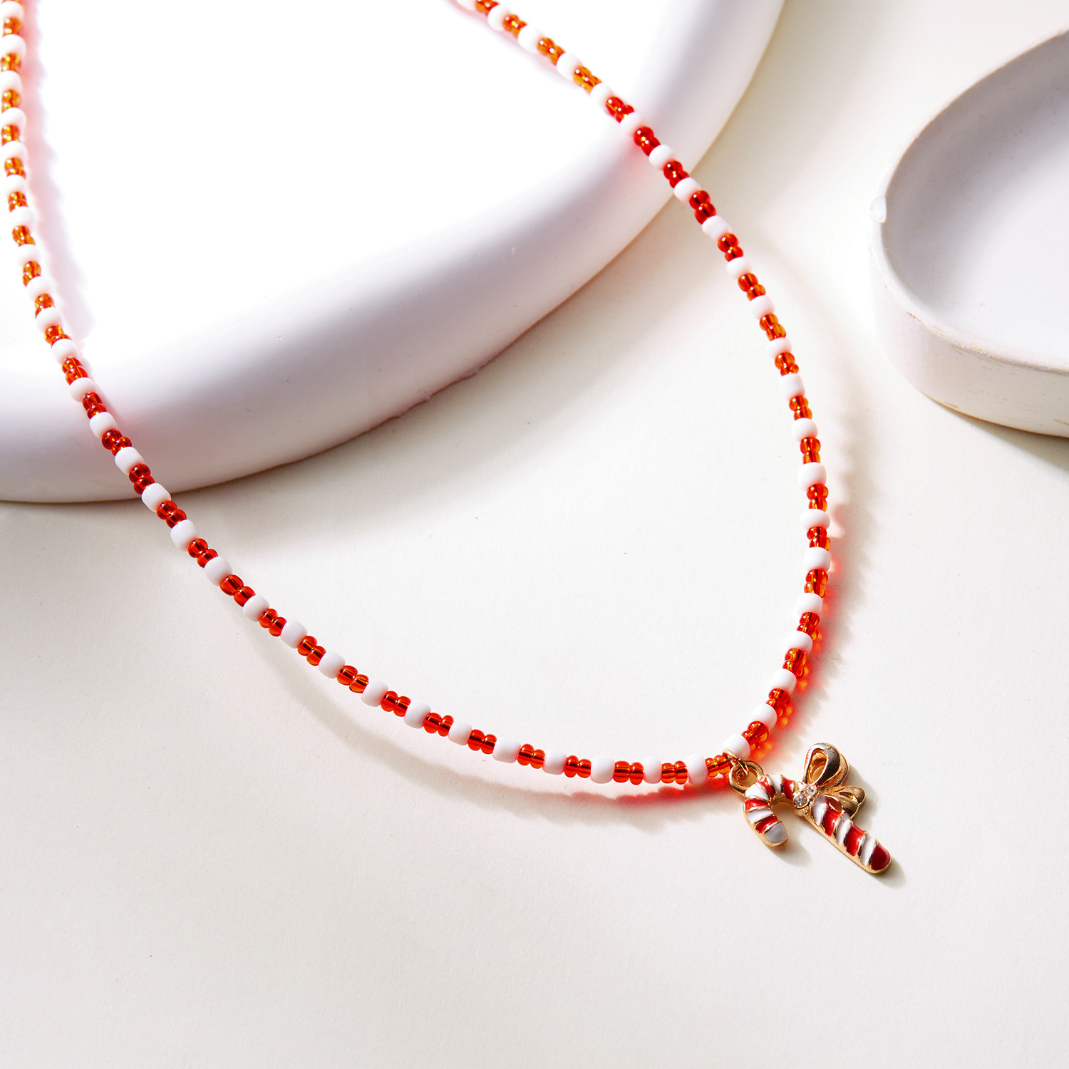 nouveau collier de perles fait main à la mode et polyvalent collier de perles de riz de sapin de Noël Père Noël femme_voghion.com