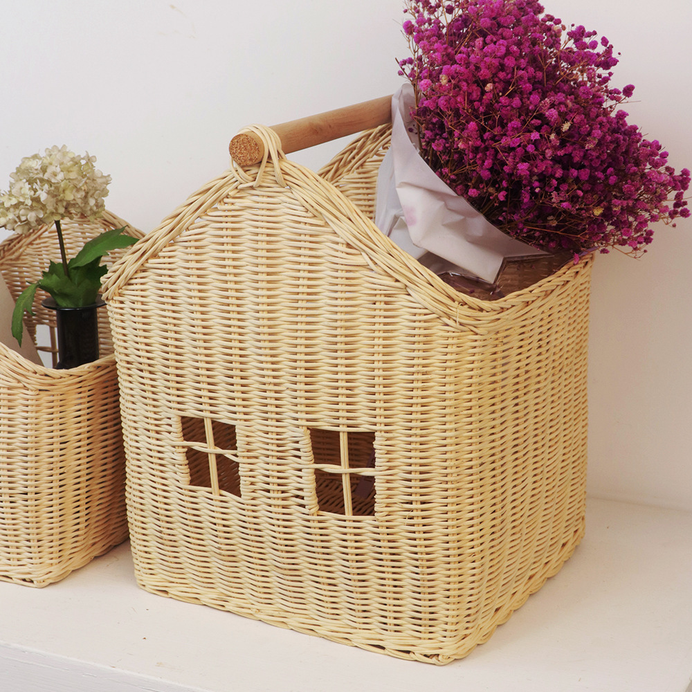 Canasta de flores decorativa de ratán nórdico Canasta tejida a mano Adornos de almacenamiento de mesa Juguetes para niños Canasta de casa de almacenamiento