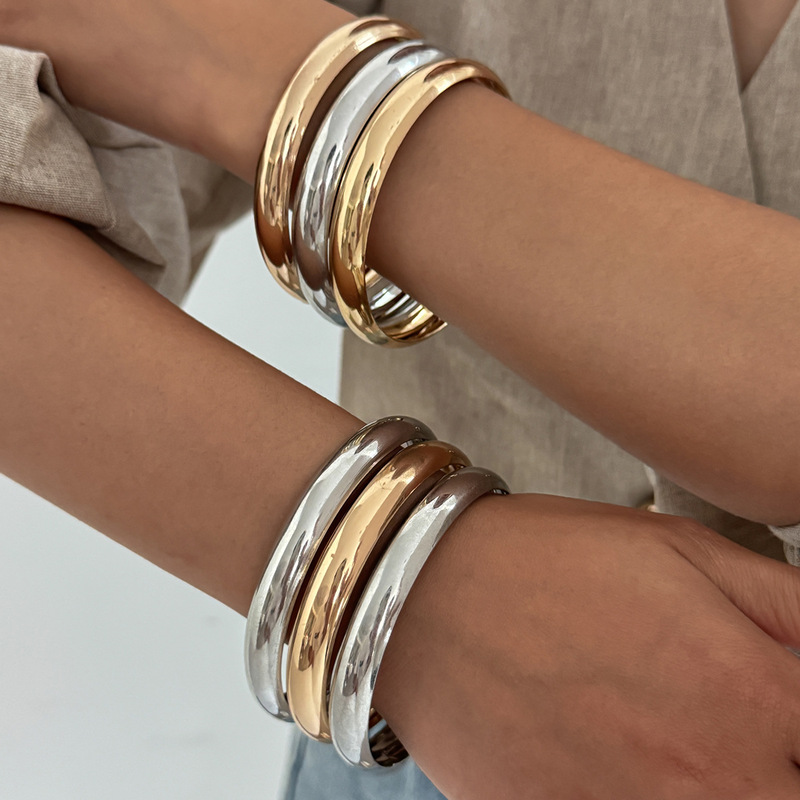 欧美跨境朋克风金属质感光面手镯Bracelet 时尚混色几何圆形镯子|undefined
