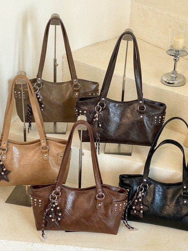 Túi tote nữ công suất lớn thiết kế tối giản phong cách Hàn Quốc, túi đeo vai đi làm — Deer Brown Không có mặt dây chuyền, Màu cà phê Không có mặt dây chuyền, Màu nâu không có mặt dây chuyền, kaki không có mặt dây chuyền