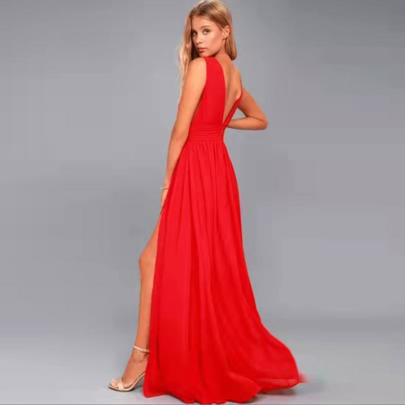 Comercio exterior de Europa y América Amazon AliExpress deseo las mujeres gasa cuello largo vestido nuevo sexy Split image 2