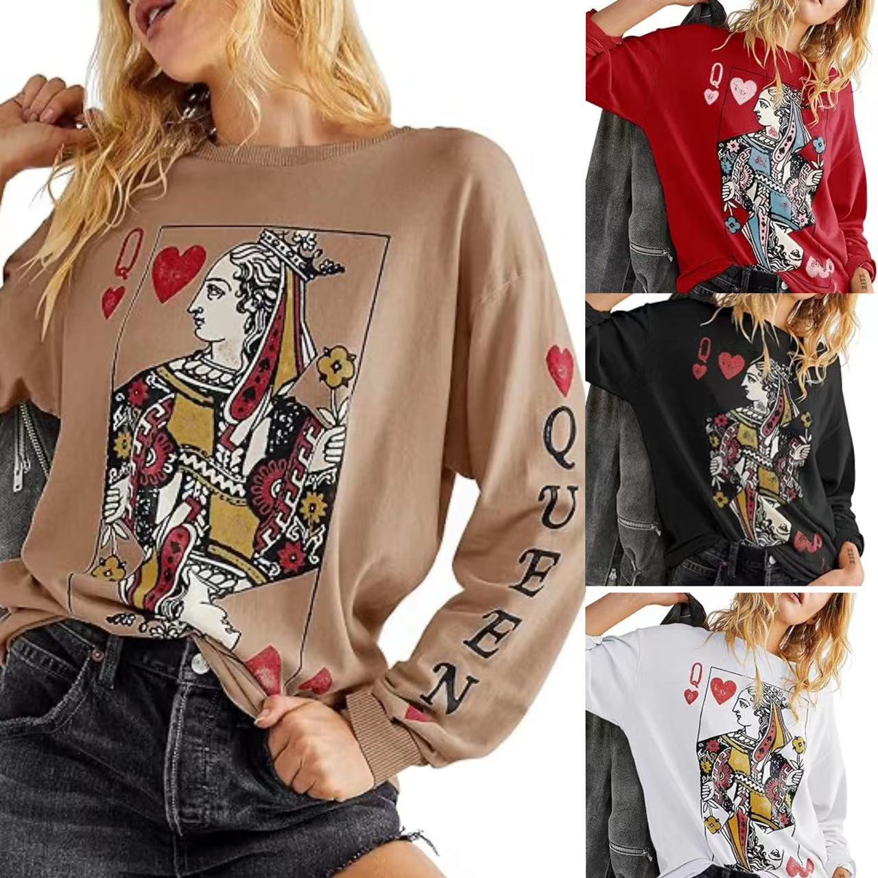 2024 European and American cross-border spring and autumn knitwear printed round neck long sleeve loose casual women's sweater